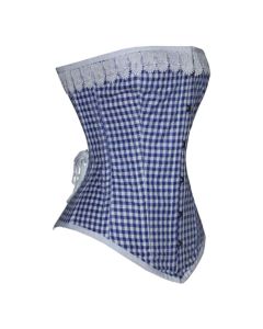 Custom Blue Gingham Double Boned cotton Overbust Corset
