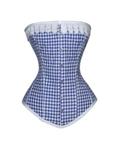 Custom Blue Gingham Double Boned cotton Overbust Corset