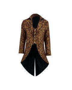 Handmade Men Tail coat Jacket Gold Brocade Goth Steampunk Victorian Tailcoat