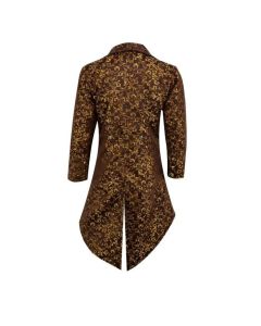Handmade Men Tail coat Jacket Gold Brocade Goth Steampunk Victorian Tailcoat