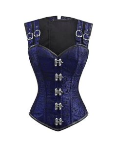 Heavy Duty Steel Boned Over Bust Waist Training Brocade Hourglass Blue Corset 