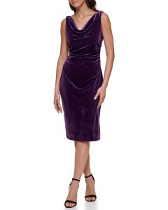 kensie Women's Cowl Neck Stretch Velvet Sheath Dress