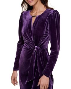 kensie Women's Gold Hardware Stretch Velvet Long Sleeve Midi Dress