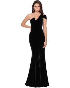 Long Velvet Sleeveless One Cold Shoulder Stretch Sheath Gown