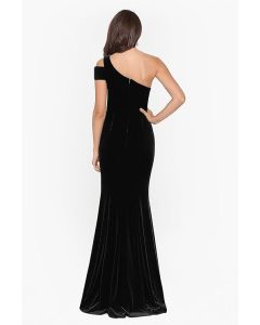 Long Velvet Sleeveless One Cold Shoulder Stretch Sheath Gown