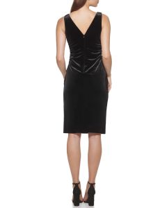 Neck Stretch Velvet Sheath Black Dress