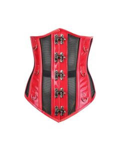 Heavy Duty Steel Boned Underbust Waist Training Red PVC And Mesh Corset