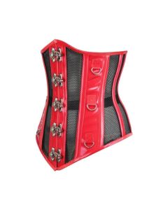 Heavy Duty Steel Boned Underbust Waist Training Red PVC And Mesh Corset