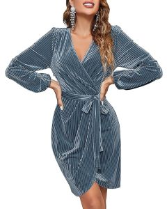 Sleeve Wrap Velvet Mini Dress Sexy V Neck Cocktail Party Club Dress