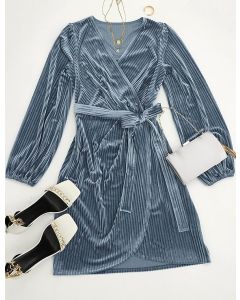 Sleeve Wrap Velvet Mini Dress Sexy V Neck Cocktail Party Club Dress