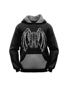 Sublimated Black Devil Skull and Wings Gothic Hoodie