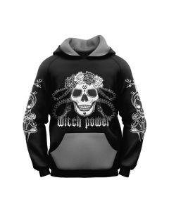 Sublimated Black Floral Snake Skull Gothic Hoodie