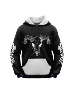 Sublimated Black Goat Skull Gothic Hoodie WOMEN
