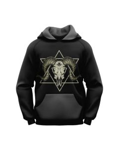 WOMEN'S Sublimated Black Scary Goat Skull Gothic Hoodie 