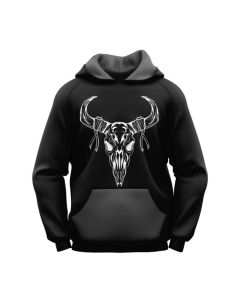 Women's Sublimated Black Tribal Goat Skull Gothic Hoodie