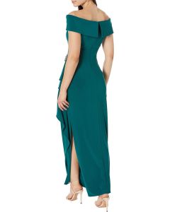 Women's Long Foldover Off The Shoulder Gown, Formal Event, Mother of The Bride Dress emerald