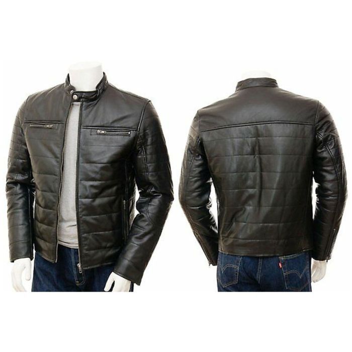 Black Leather Puffer Jacket