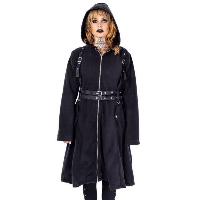 Gothic Emo Ladies Lucretia Heartless Coat Black