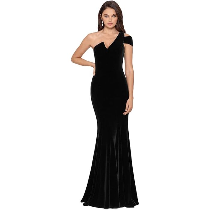 Long Velvet Sleeveless One Cold Shoulder Stretch Sheath Gown