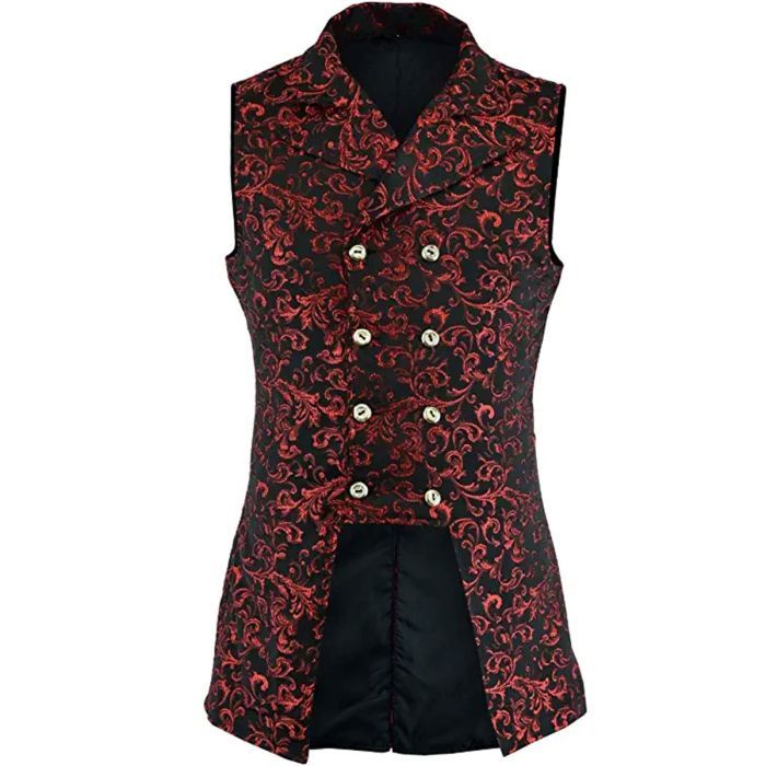 Men's Double Breasted Red GOVERNOR Vest Waistcoat Brocade Gothic Steampunk Jacket