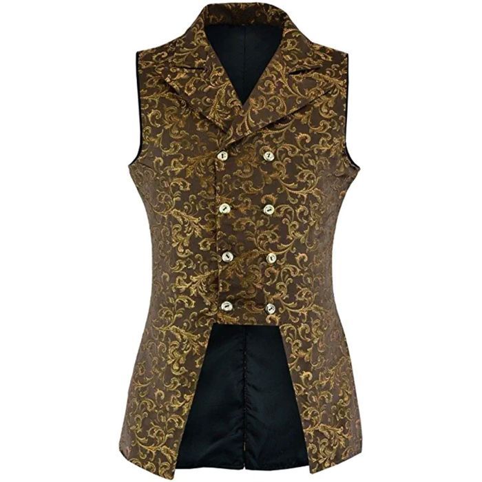 Men's Double Breasted Yellow GOVERNOR Vest Waistcoat Brocade Gothic Steampunk Jacket