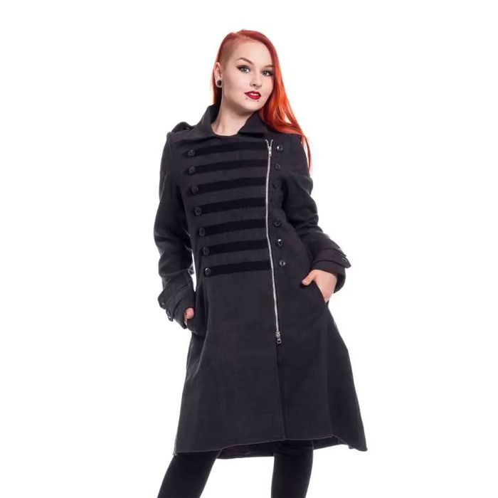 Military Gothic Metal Winter Dark Romance Coat Ladies Grey