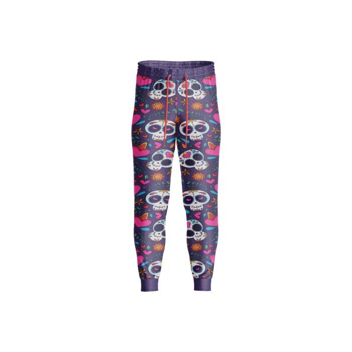 Sublimated Purple Skull Pattern Gothic lady Trousers