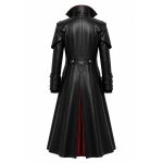 Black & Burgundy Gothic Leather Long Coat - Image 2