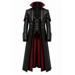 Black & Burgundy Gothic Leather Long Coat