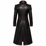 Black & Burgundy Gothic Leather Long Coat - Image 4