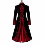 Black & Burgundy Gothic Velvet Long Coat - Image 2