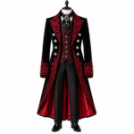 Black & Burgundy Gothic Velvet Long Coat