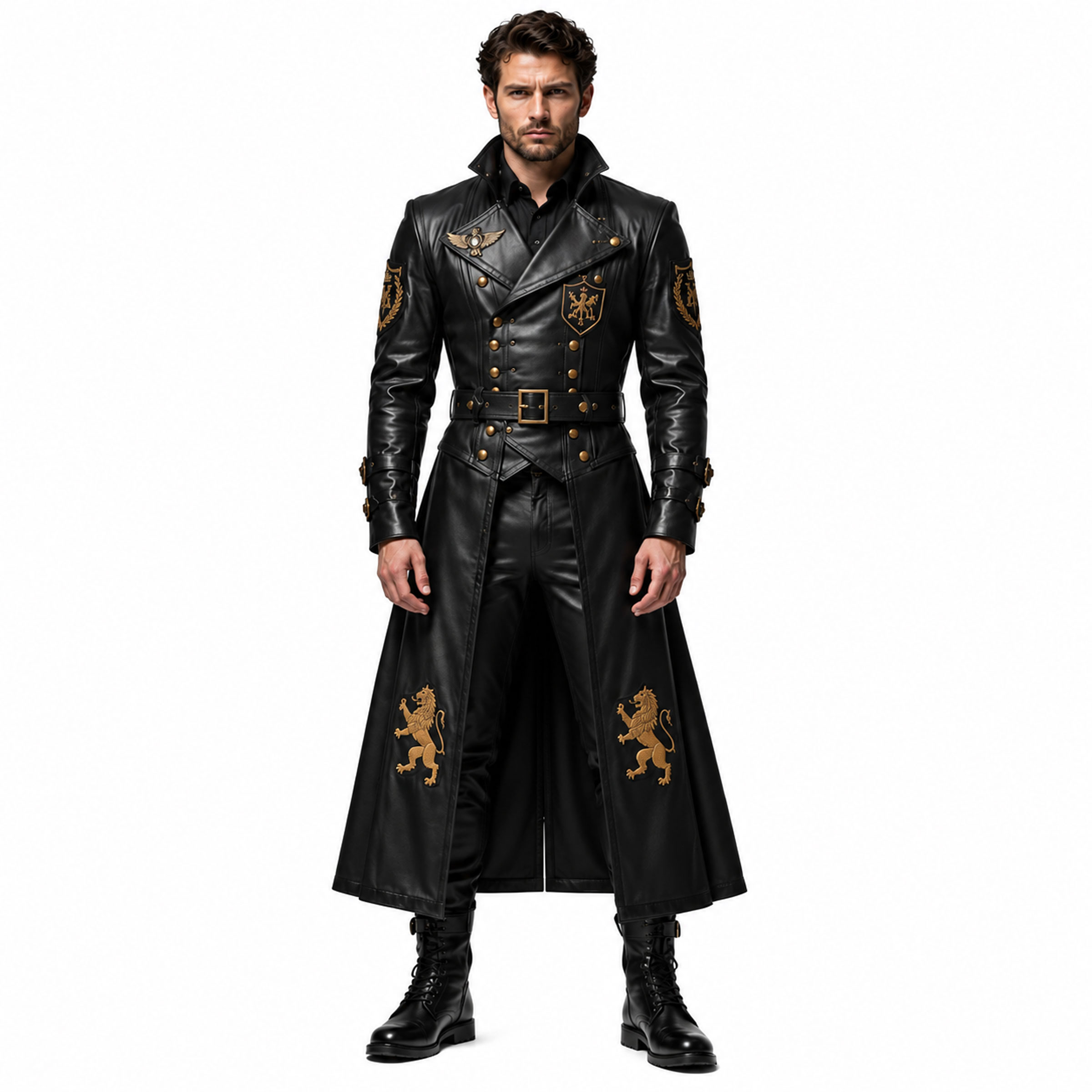 Black-Military-Long-Coat,-front Black Military Gothic Long Coat - Image 1