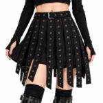 Black Studded Pleated Mini Skirt