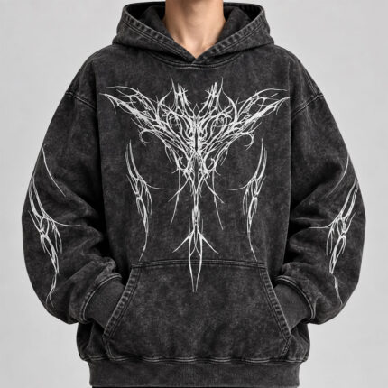 Distressed Gothic Graphic Oversized Hoodie