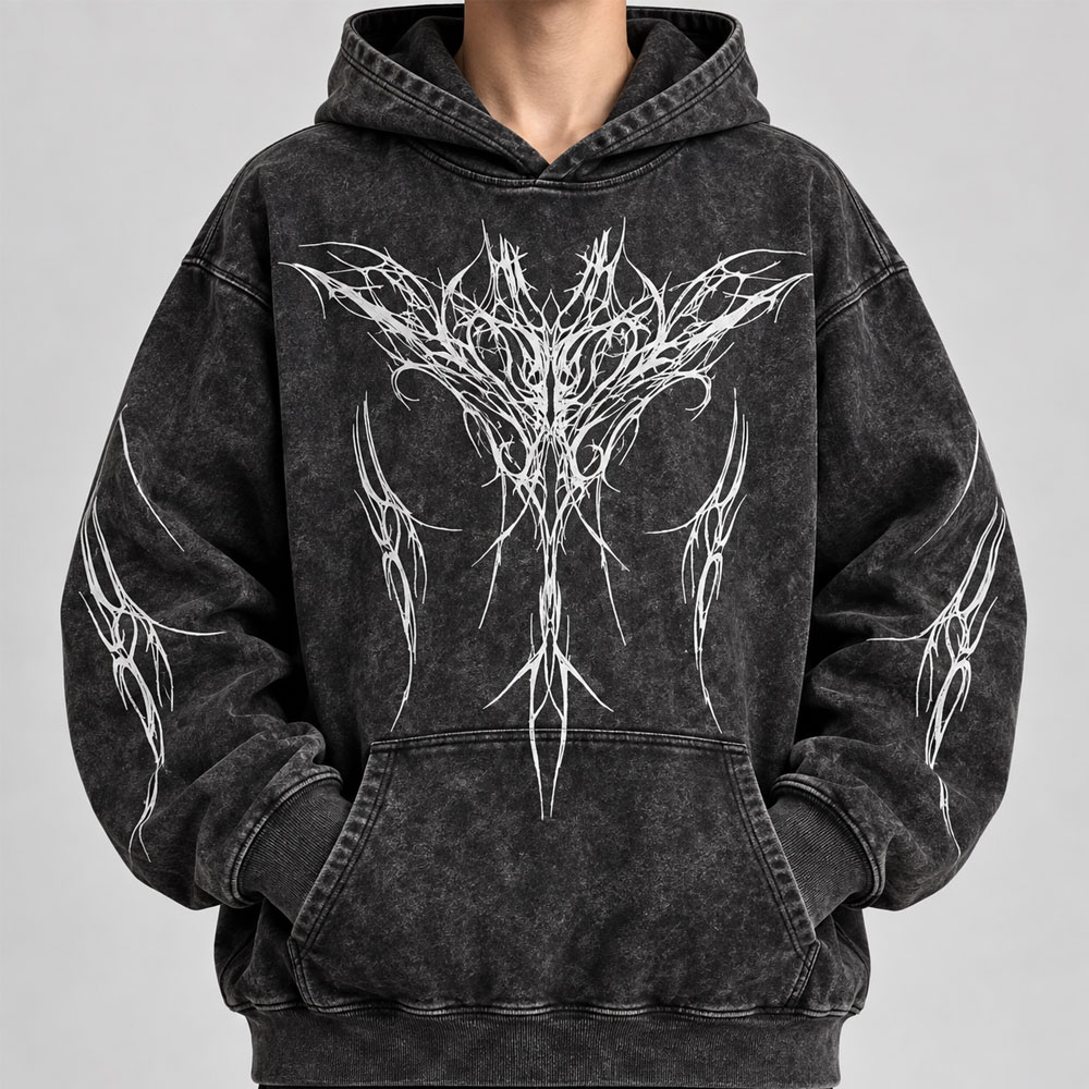 Distressed-Gothic-GraphicFRONT Distressed Gothic Graphic Oversized Hoodie - Image 1