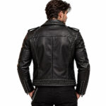 Men’s Black Studded Biker Jacket - Image 3