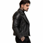 Men’s Black Studded Biker Jacket - Image 2