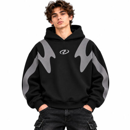 Black & Gray Graphic Oversized Hoodie