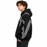 Black & Gray Graphic Oversized Hoodie - Image 3