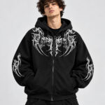 Black Tribal Graphic Zip-Up Hoodie