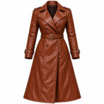 Women's Brown Leather Trench Coat
