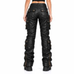 Women’s Black Leather Cargo Pants - Image 3