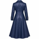 Navy Blue Leather Long Coat - Image 3