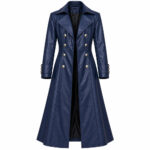 Navy Blue Leather Long Coat