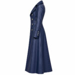 Navy Blue Leather Long Coat - Image 2