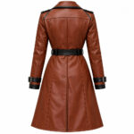 Women's Vintage Brown Leather Moto Trench Coat - Image 2