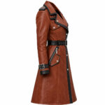 Women's Vintage Brown Leather Moto Trench Coat - Image 3